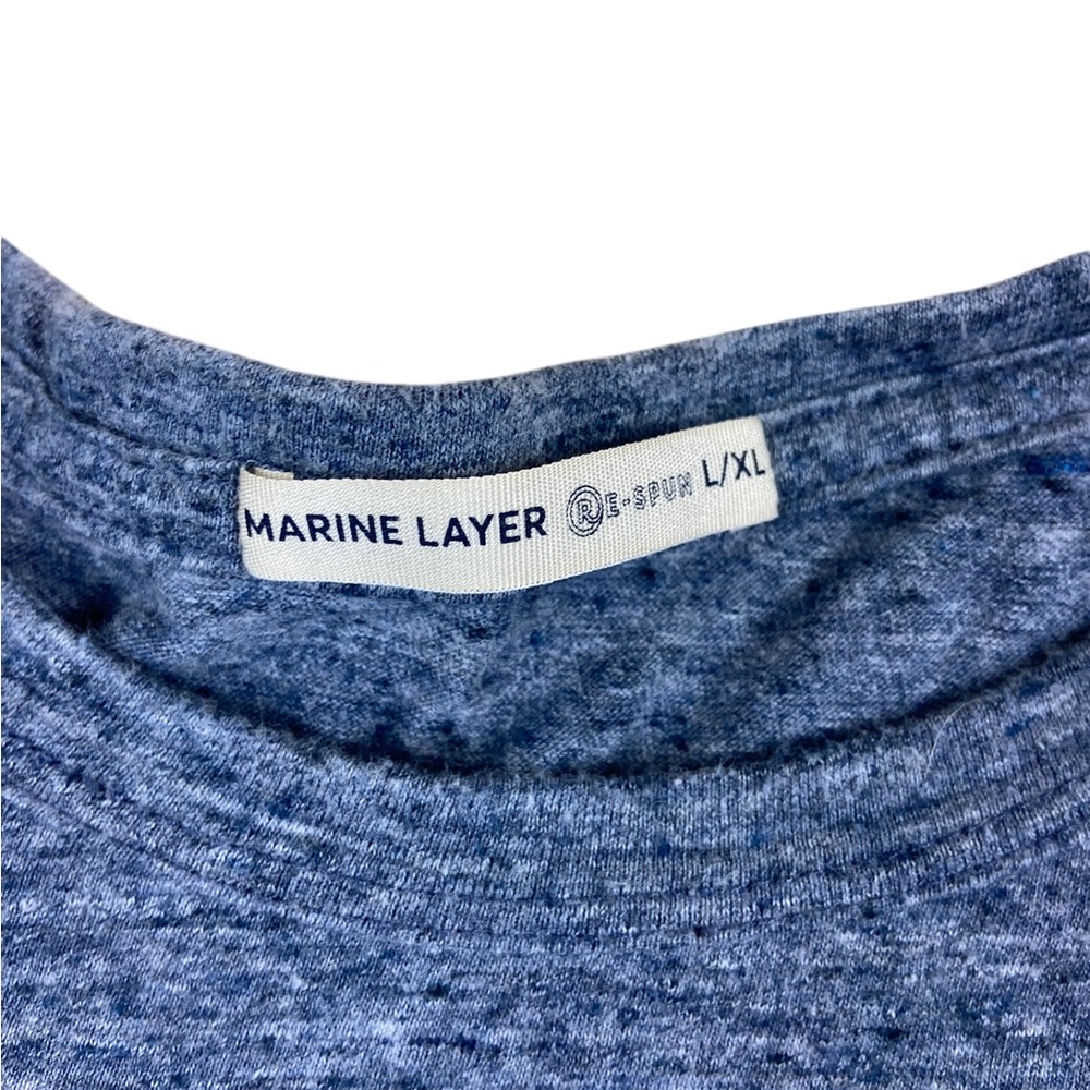 Marine Layer Shirt Mens L/XL Blue Gray Heather Re-Spun Pocket Tee Crewneck Slub - Picture 3 of 3